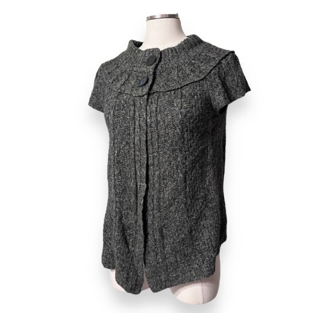 SONOMA LIFE + STYLE Marled Grey Cap Sleeve Cable Knit Cardigan Low Mock …